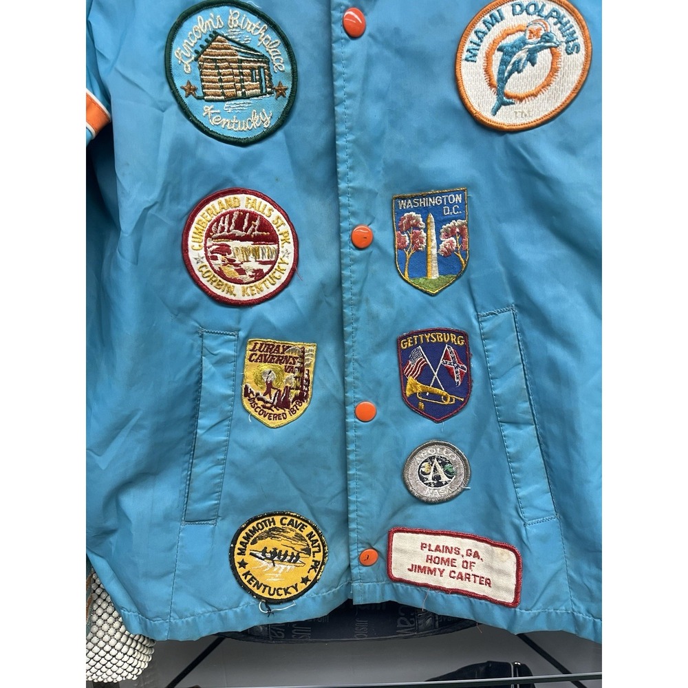 Vintage 1970s Sears Miami Dolphins Multi Patch Snap Coach Jacket Youth L/Men's S - Picture 3 of 13